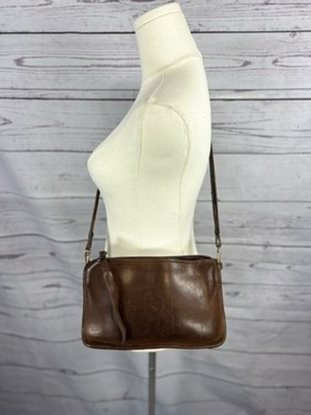 Vintage Coach Brown Leather Double Strap Crossbody Bag 387-5221